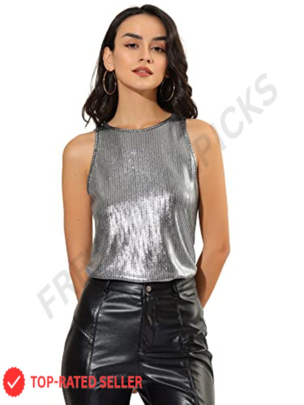 Metallic Shiny Sleeveless Tank Top Club Party Disco Shirt